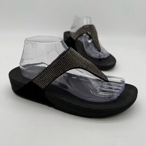 FitFlop LuLu Crystal Black Toe Post Thong Sandal Size 9